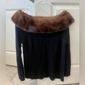 Saks Fifth Avenue cashmere sweater with fur mink collar.